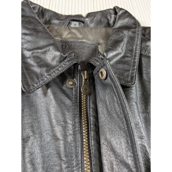 Expressions Contemporary Jacket Men's L Black Leather Lined Moto Biker Vintage - Picture 7 of 14